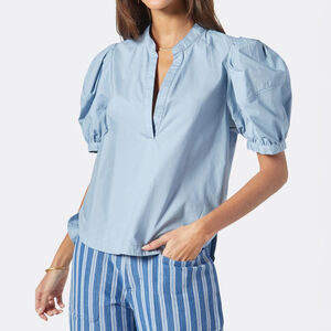 NWT Joie Clareley Puff Short Sleeve Top Blue Women's Cotton Blouse - Size S